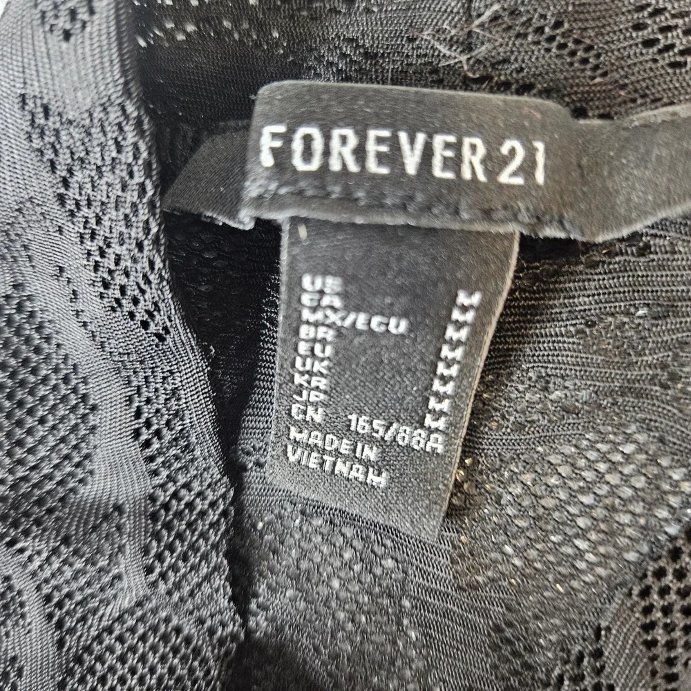 Forever 21 Lace Mesh Longsleeve Top Stretch Sheer‎ Size Medium Black Y2k Style